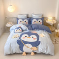 Cute Penguin Cartoon Embroidery Duvet Cover Soft 100% Washed Cotton Blue Bed Sheets Kids' Bedding Set Supplier