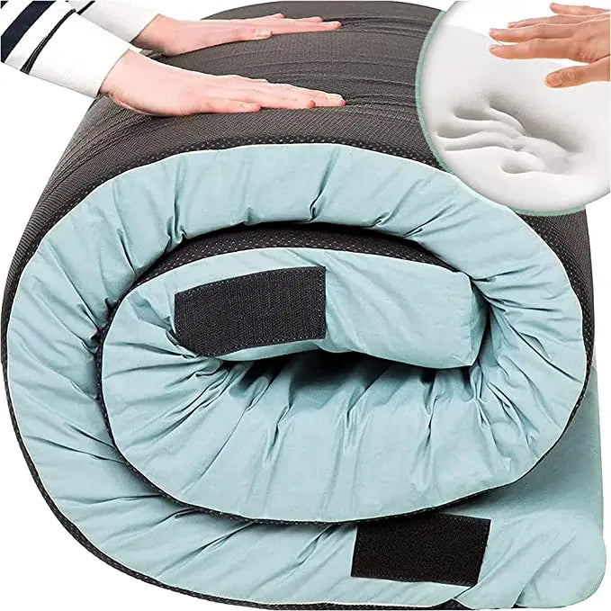 Memory Foam  Pad Sleeping Cushion Portable Roll up Pad for Adults Camping  Pads for Sleepover Car Bed with Travel Bag