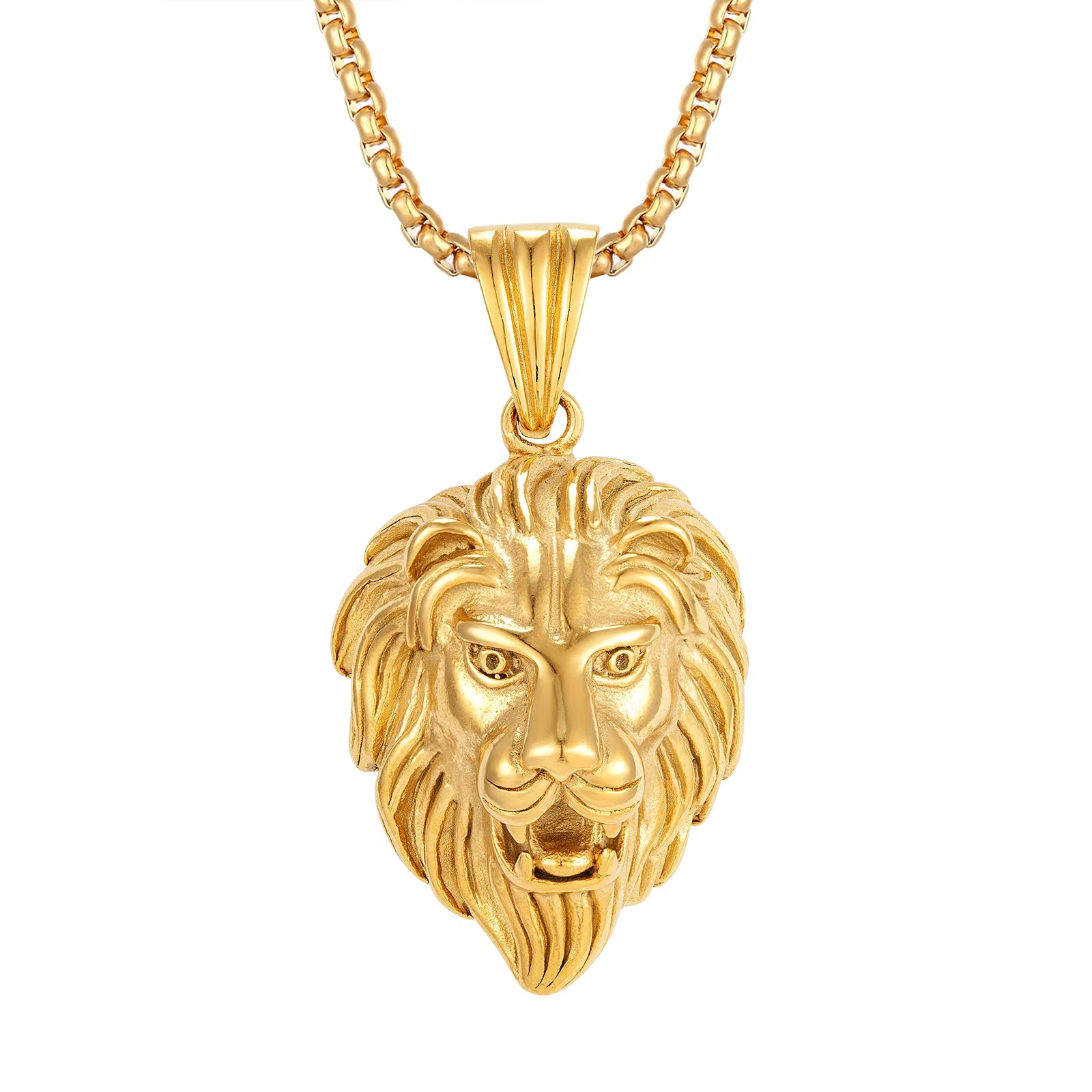 Trendy Men's Jewelry Gold Plated Lion Head Pendant Fashion Charm Stainless Steel Necklace for Man