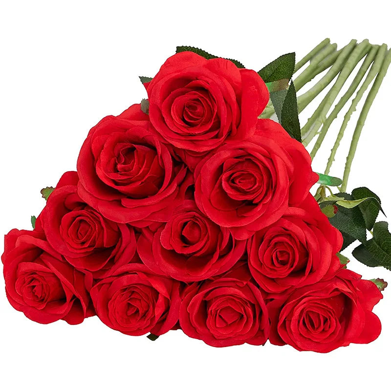 Modern Traditional Art Decor Artificial Red Velvet Rose Stem High Quality Garden Wall Table Christmas Mother's Day Holiday Gift