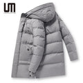 Custom logo Men's Casual Winter Jacket Windproof Hooded Plus Size Coat Long