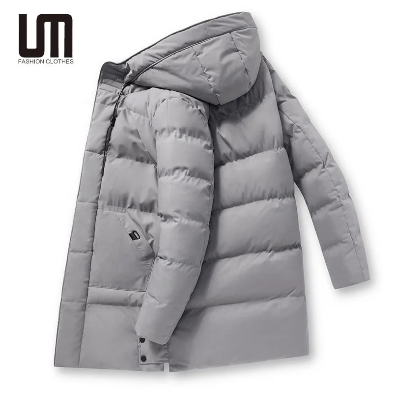 Custom logo Men's Casual Winter Jacket Windproof Hooded Plus Size Coat Long