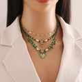 Wholesale Malachite Beads Chain Multilayer Natural Stone Heart and Moon Pendant Necklace Set for Woman