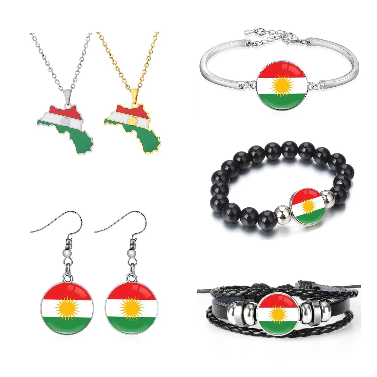 80 Models Kurdistan Kurds Flag Map Tie Clip Lapel Pin Ring Brooch Cuff Link Necklace Bracelet Earrings Key Chain Jewelry Set