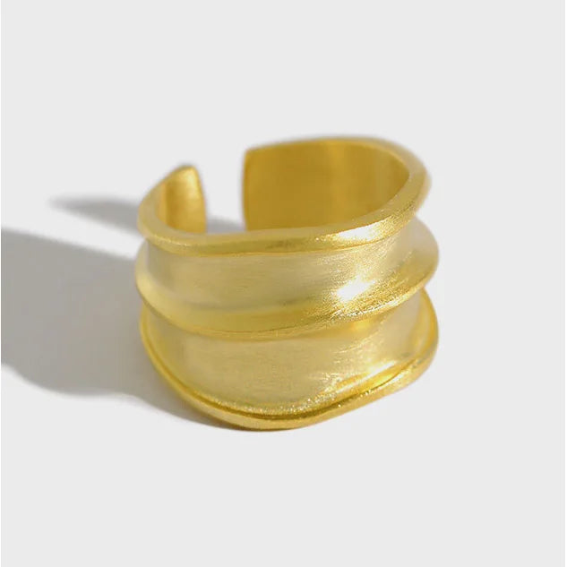 Matte Thick Open Adjustable 18K Gold Plated S925 Sterling Silver Chunky Brushed Ring for Women Fine Jewelry