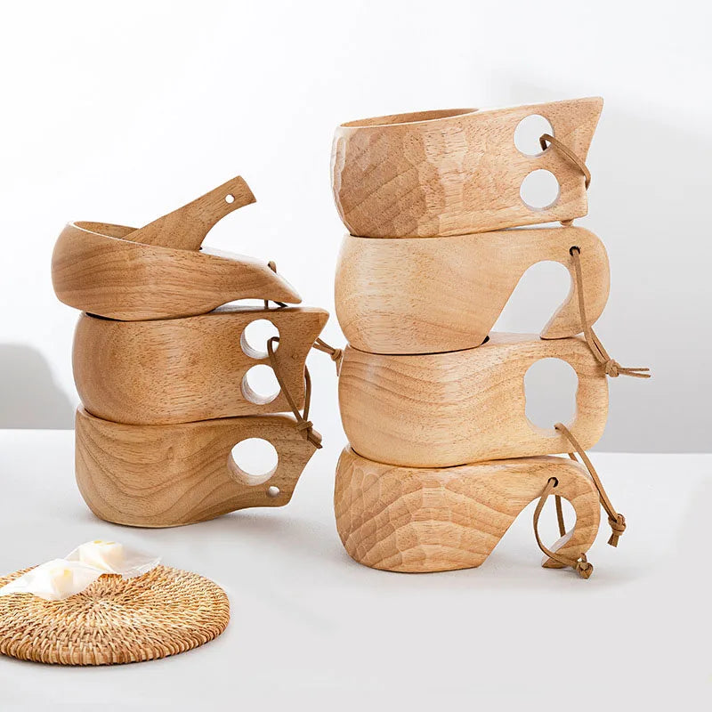 Nordic Outdoor Survival Camping Hiking Natural Rubberwood Wooden Breakfast Mug Dursten Wooden Kuksa Cup