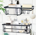 Modern Stainless Steel Shower Organizer Soap Holder No Drilling Wall Mounted Shower Rack 4 Traceless Adhesive Hooks Bathroom