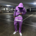 OEM Custom Graphic Puff Printing Logo Fitness Sports Street Wear Jogging Hoodies and Sweatpants Men Drawstring Tracksuit Set Men