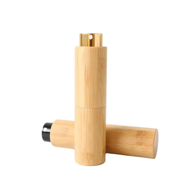 10ml Travel Size Luxury Bamboo Perfume Spray Bottle Glass Liner Screen Printed Pump Sprayer Flat Shoulder Cylinder 100pcs MOQ