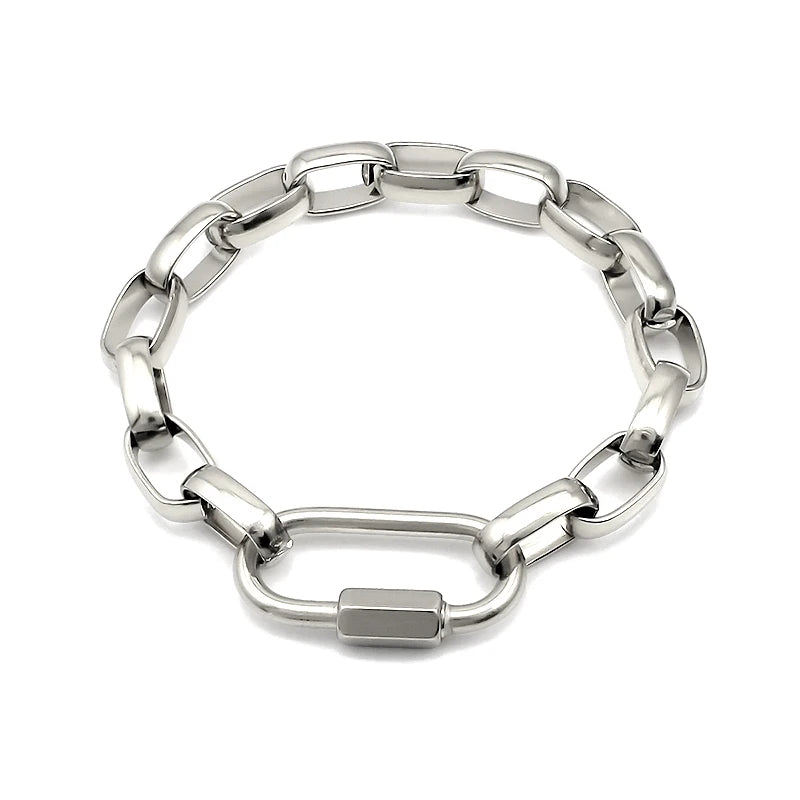 Punk Metal Big Thick Link Chain Bracelet Stainless Steel Rolo Chain Statement Bracelet Necklace Set t Fashion Wrist Jewelry