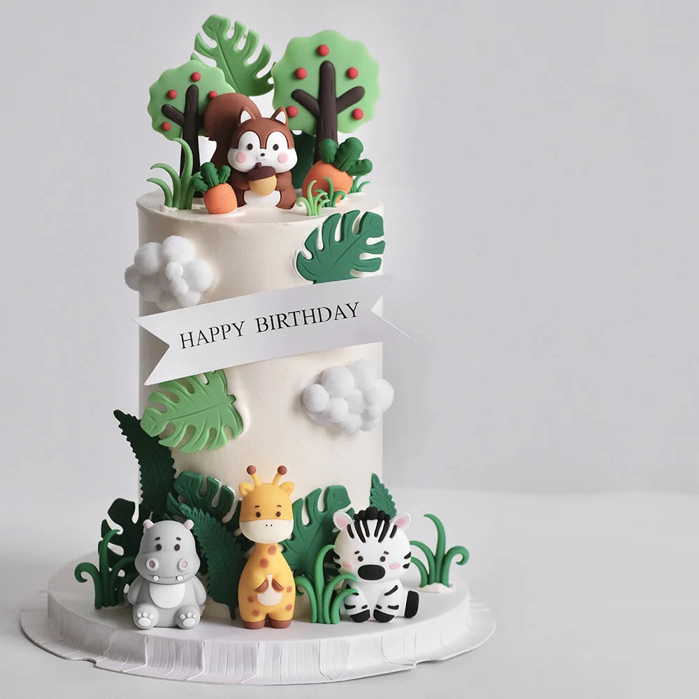 DAMAI Hot Sale Jungle Safari Animal Cake Topper Baby Shower Christmas Decoration Featuring Giraffe Elephant Premium Polymer Clay