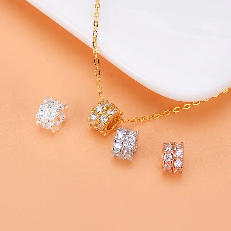Fashion 925 Sterling Silver Cylinder Zircon Spacer Bead Gold Plated Cz Loose Beads for Pendant Necklace Jewelry Making Supplie