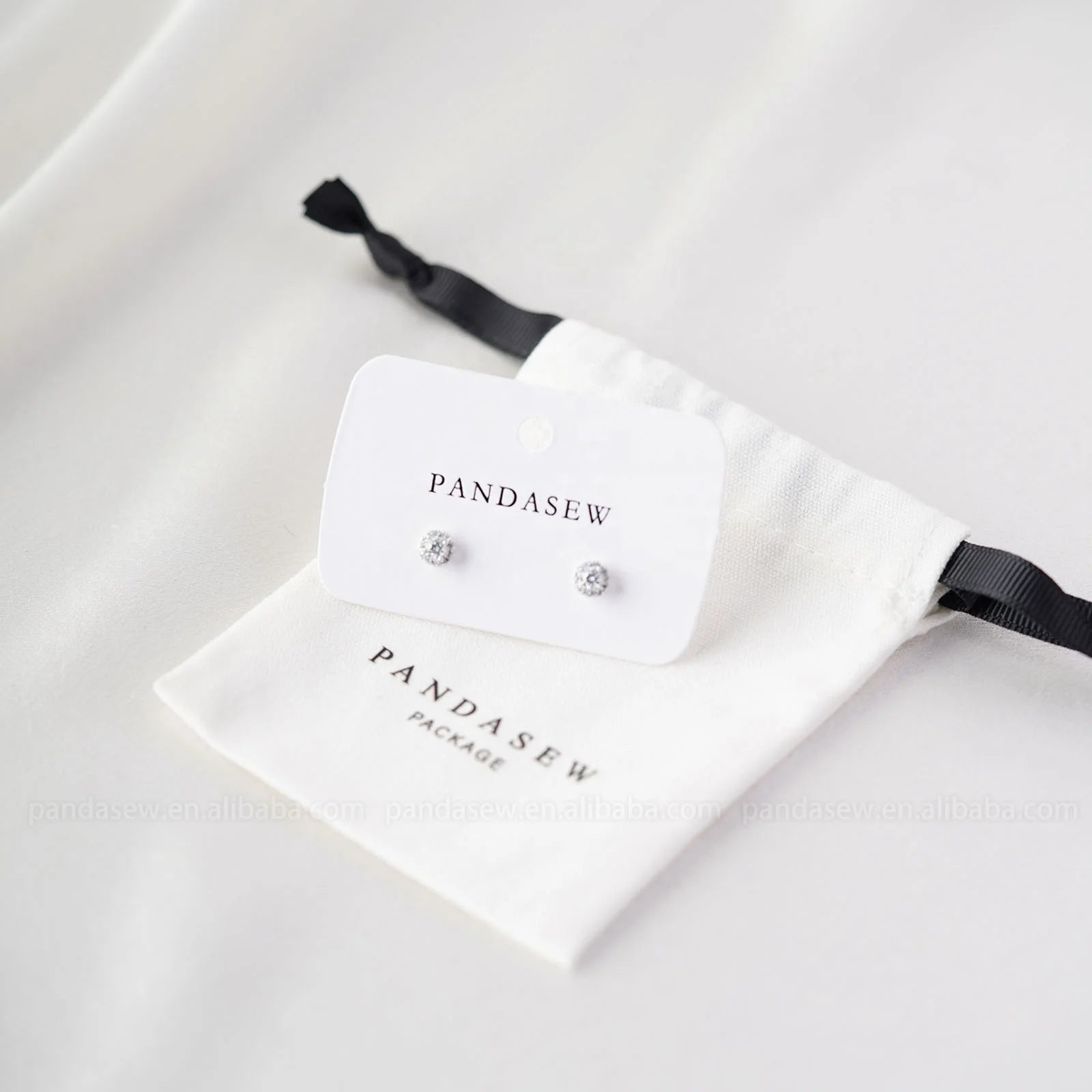 PandaSew Custom Logo Jewelry Drawstring Bag Gift Packaging Pouch with Jewelry Display Cards