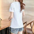 Short Sleeve 2025 Summer Brand New 100% Polyester-cotton White Plain T Shirt Women's Casual O Collar Basic T Shirt Top