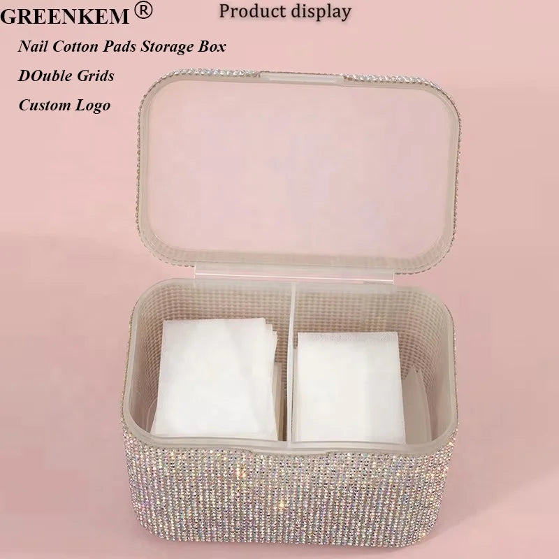 New Full Diamond Desktop Nail Cotton Storage Box Nail Decoration Storage Box Double Hole Creative Storage Box Nails