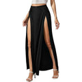 RNSHANGER New Long Skirt for Women Summer Split Thigh Solid Color Skirt Irregular Floor Length Female High Waisted Skirts