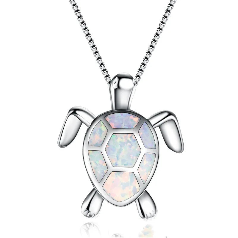 Factory Direct Wholesale Simple Ocean Theme Opal Turtle Pendant Necklace Box Chain Necklace Girls Women Jewelry