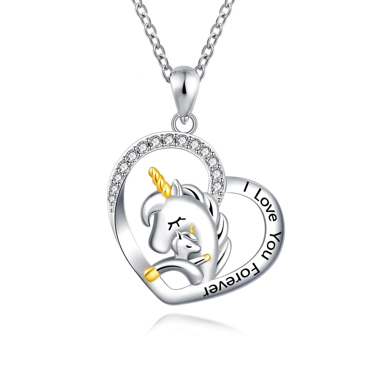 GP105 Heart Unicorn I LOVE YOU Mom Jewelry Accessories 925 Sterling Silver Charms Pendant for Necklace for Mother's Day Gift