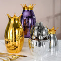 24pcs Luxury Gold Crown Egg Shaped Cutlery Set Stainless Steel Silver Flatware Knife Fork Spoon Set with Holder Box for Wedding