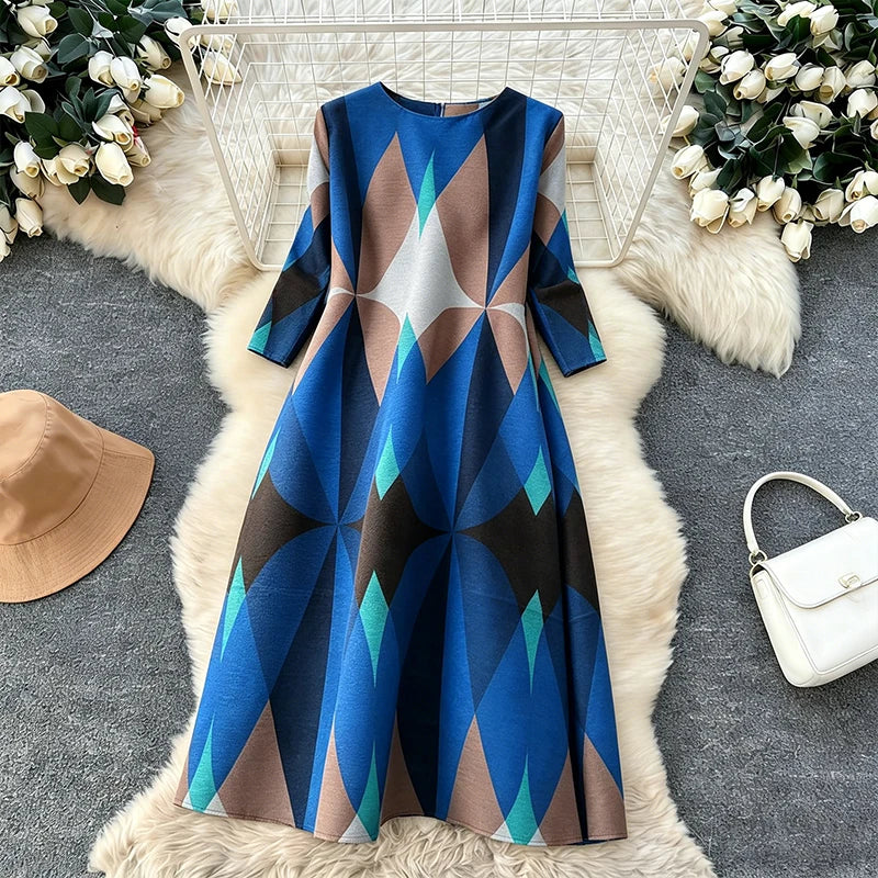Modest Vintage Korean Fashion Women's Plus Size Dresses Free Size Floral Casual Stretchable Pleats Long Sleeves Made Chiffon