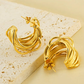Statement 316L Stainless Steel 18k Gold Plated High Quality Chunky C Shaped Multi Layer Hoop Earrings Jewelry for Women