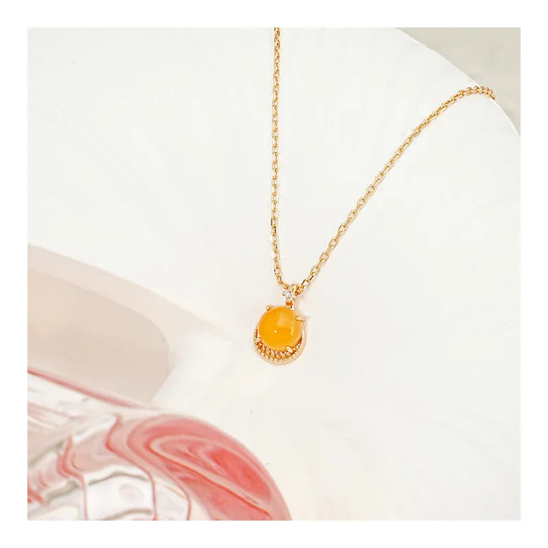925 Silver and 14K Gold Plated Trendy OL Clavicular Chain Bulk-in-Stock Natural Orange Agate