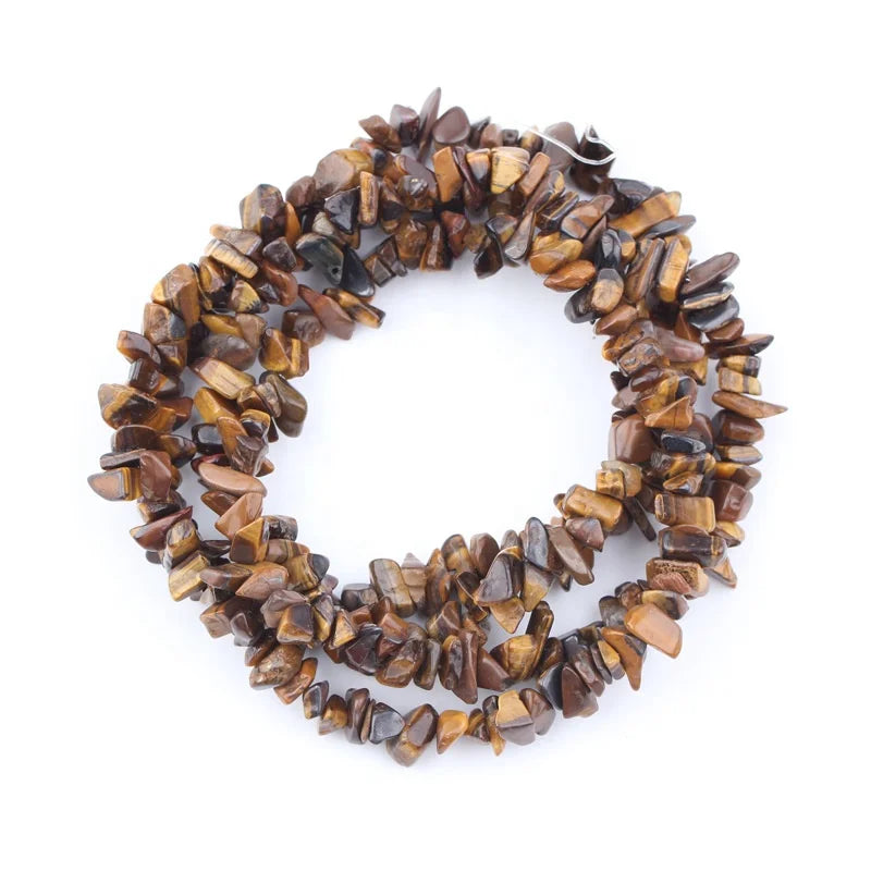 Wholesale  Natural Diy Accessories Tumbled Chip Irregular Shaped Drilled Tiger Eye Loose Gemstone Bead for Jewelry Making