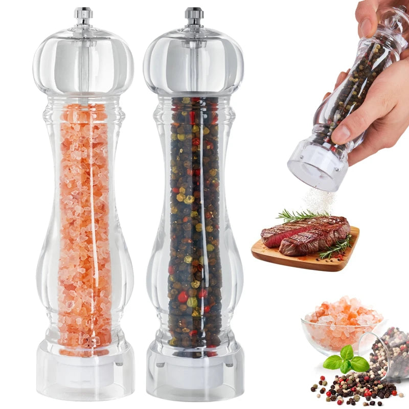 Clear Sea Salt Pepper Mill Spice Shaker Crusher with Adjustable CoarsenessReusable Manual Acrylic Salt and Pepper Grinder