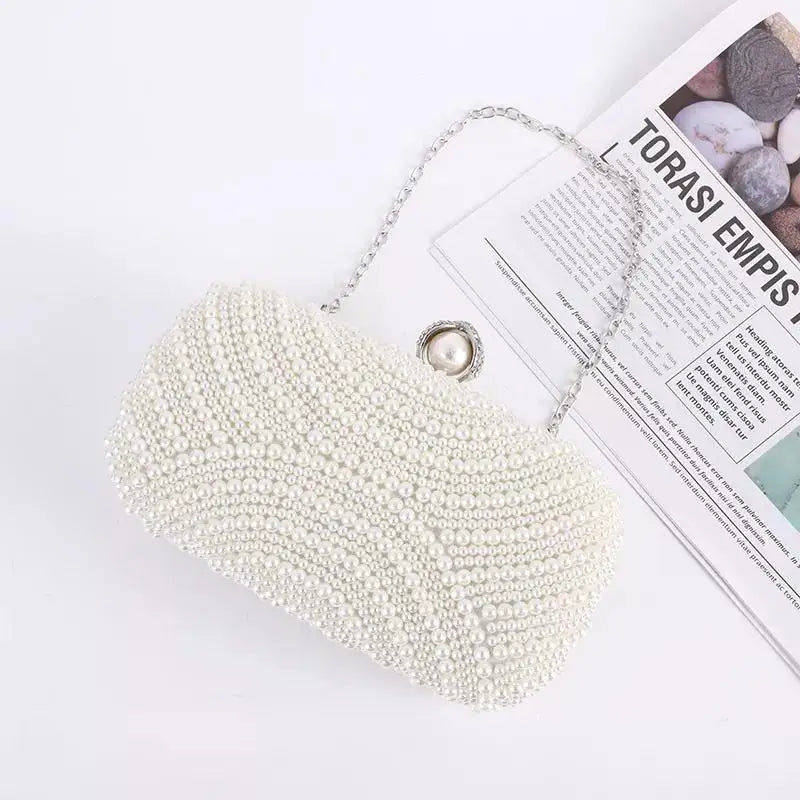 High-end Stylish Iridescent Clutch Pouch Pearl Pleated Design Evening Women's Bag for Party Date Walk
