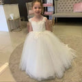 Morili Puffy Big Size Appliqued Lace Ball Gown Sheer Neck Customized Appliques Kids Wedding Flower Girl Dresses MF504