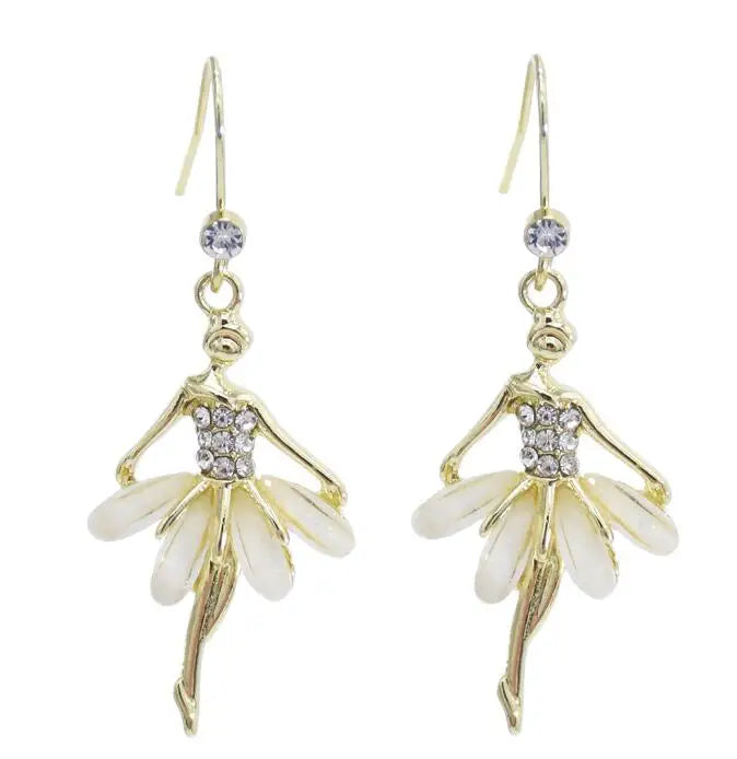 Cute Korean Style Gold Plated Rhinestone Drop Earrings Dance Girl Angle Dangle Lovely Alloy Jewelry
