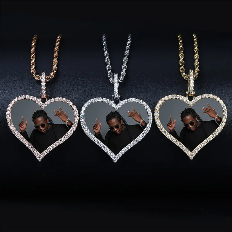 Photo Custom Heart Medallions Necklace Pendant Male and Female Couple Pendant Hip Hop Necklace