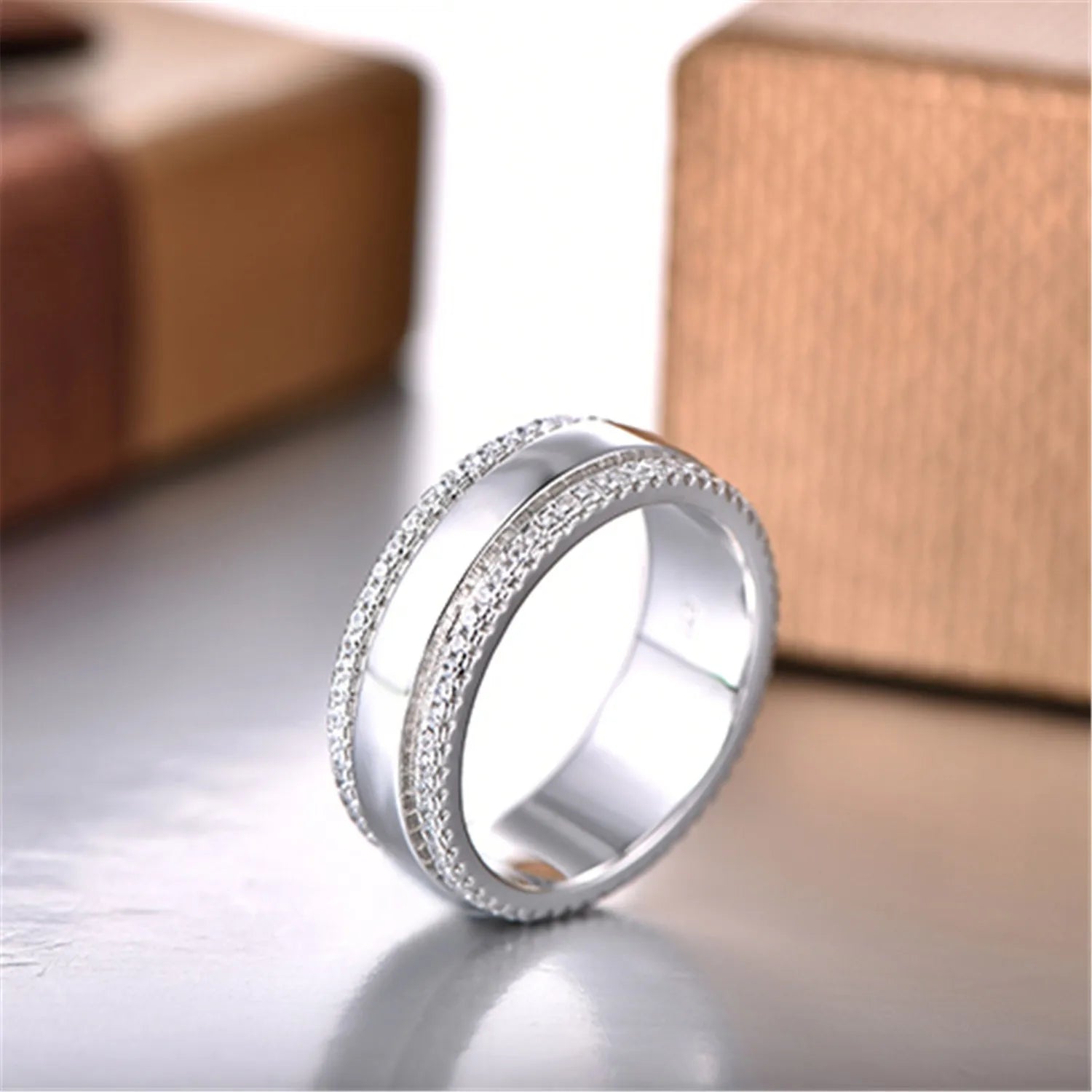 925 Sterling Silver Eternity Band with Rhodium Plating Two-Row Wedding Ring for Women for Parties Fine Jewelry