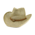 Adjustable Chin Strap Straw Hat with Metal Logo Cowboy Costume Hat Hollow out for Travel Party Outdoor Beach