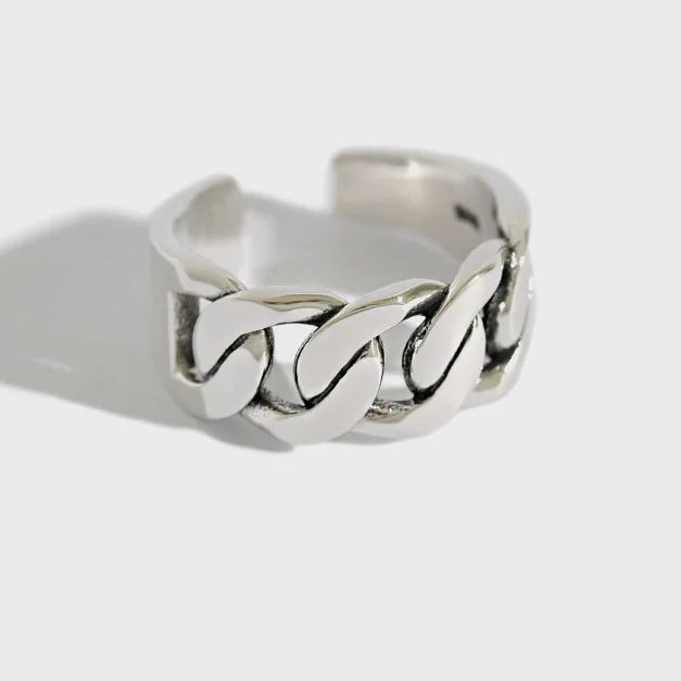 Hot Selling Wholesale Fashion Jewelry S925 Sterling Silver Open Adjustable Chain Shape Vintage Rings for Women AR1017