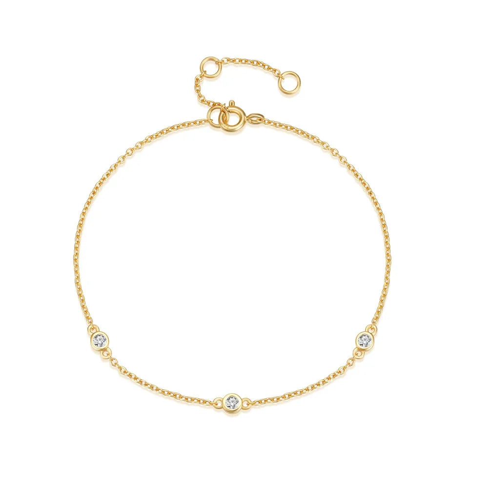 Fashion Minimalist Jewelry 925 Sterling Silver Charm Bracelet Simple Three Round Diamond Zircon Gold Plated Bracelets for Women