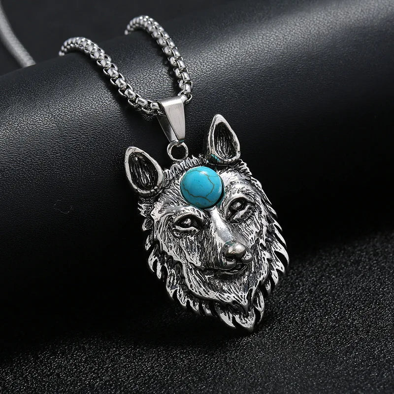 Personalized Punk Retro Animal Wolf Head Eye Pendant Hip Hop Stainless Steel Men's Necklace