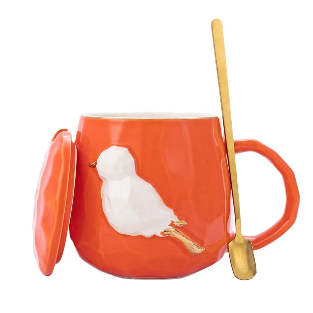 Creative Custom 3D Embossed Animal Design Ceramic Water Cup Bulk Cheap Price Porcelain Coffee Mug With Spoon Set for Home Office