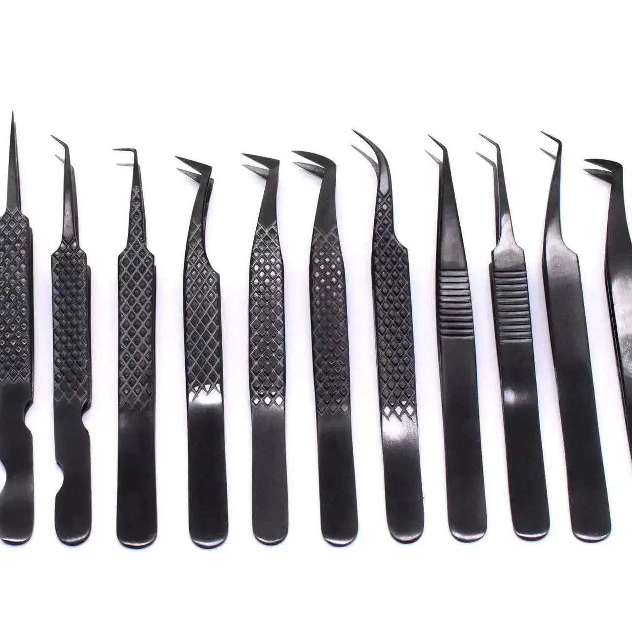 Wholesale Custom Hot Sale Black White Pink Silver Eyelash Extension Regular Tweezers Stainless Steel Lash Tweezers