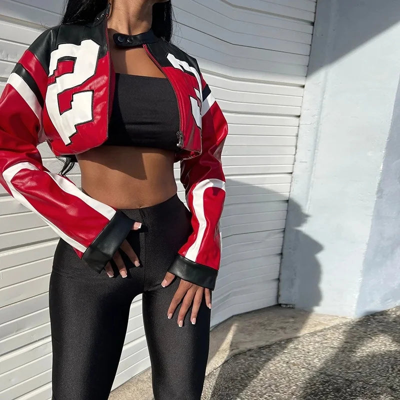 2024 New Arrival Women's Varsity Jacket PU Long Sleeve Baseball Jacket with Printed Logo Slim Fit Winter Coat for Autumn Season