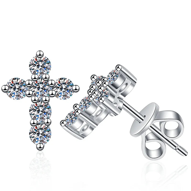 Hot Selling S925 Silver Precision Quality Cross Design 0.36Carat Tiny Moissanite Stud Earrings for Women