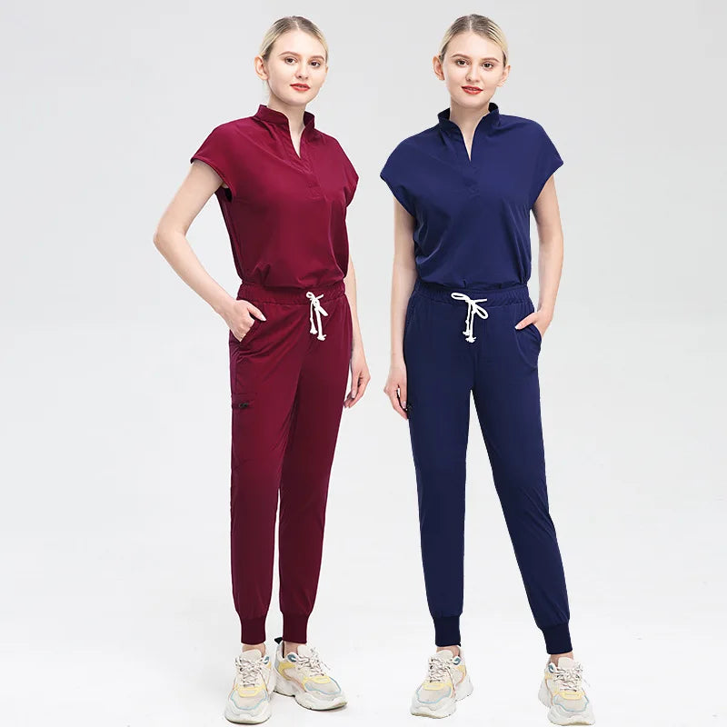 Summer Hot Elastic Quick Drying Beauty Salon Doctor Nurse Short Sleeve Scrub Uniform Sets