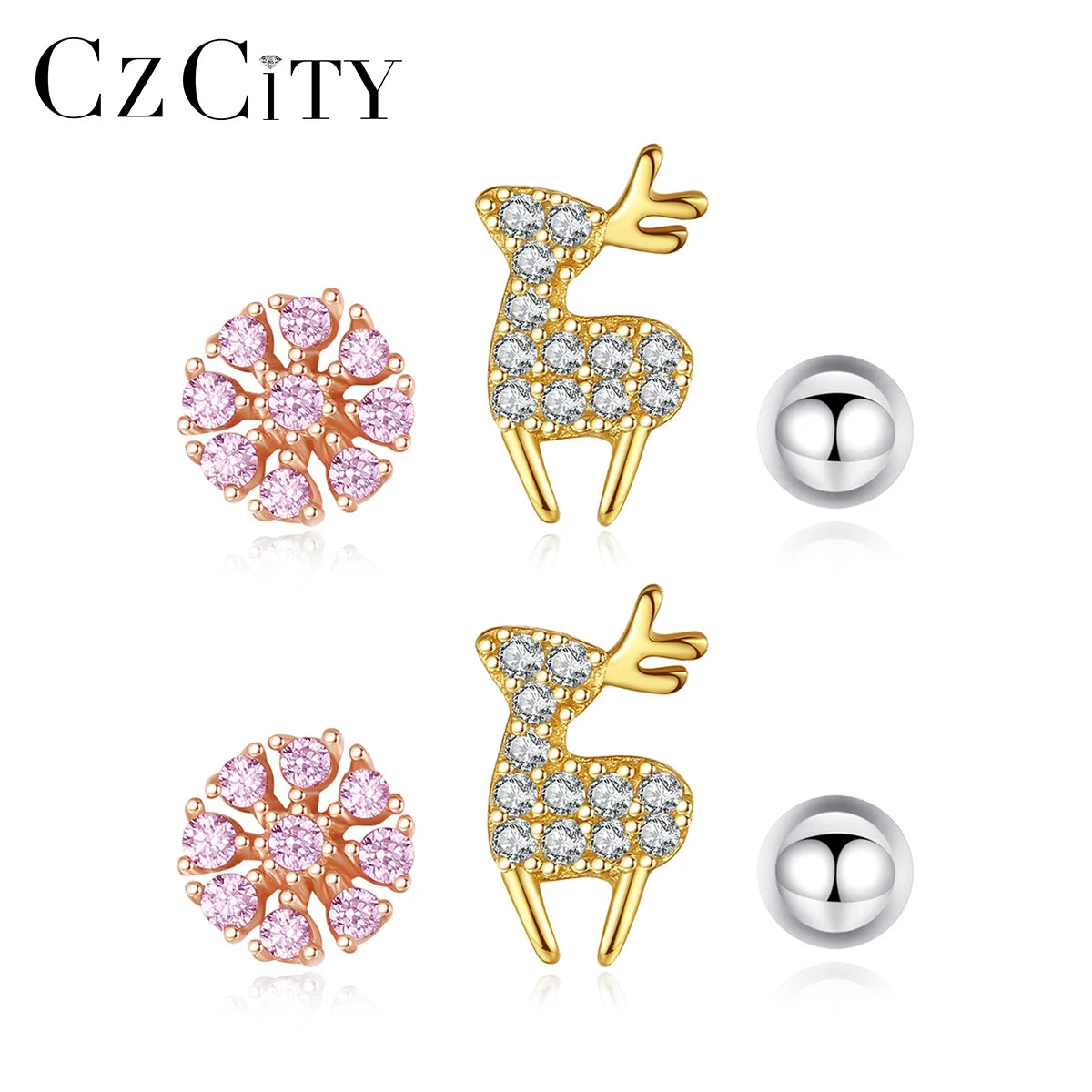 CZCITY Deer Flower CZ Cute Christmas 925 Silver Earring Yiwu Popular Women Stud Earrings Silver Jewelry