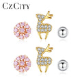 CZCITY Deer Flower CZ Cute Christmas 925 Silver Earring Yiwu Popular Women Stud Earrings Silver Jewelry