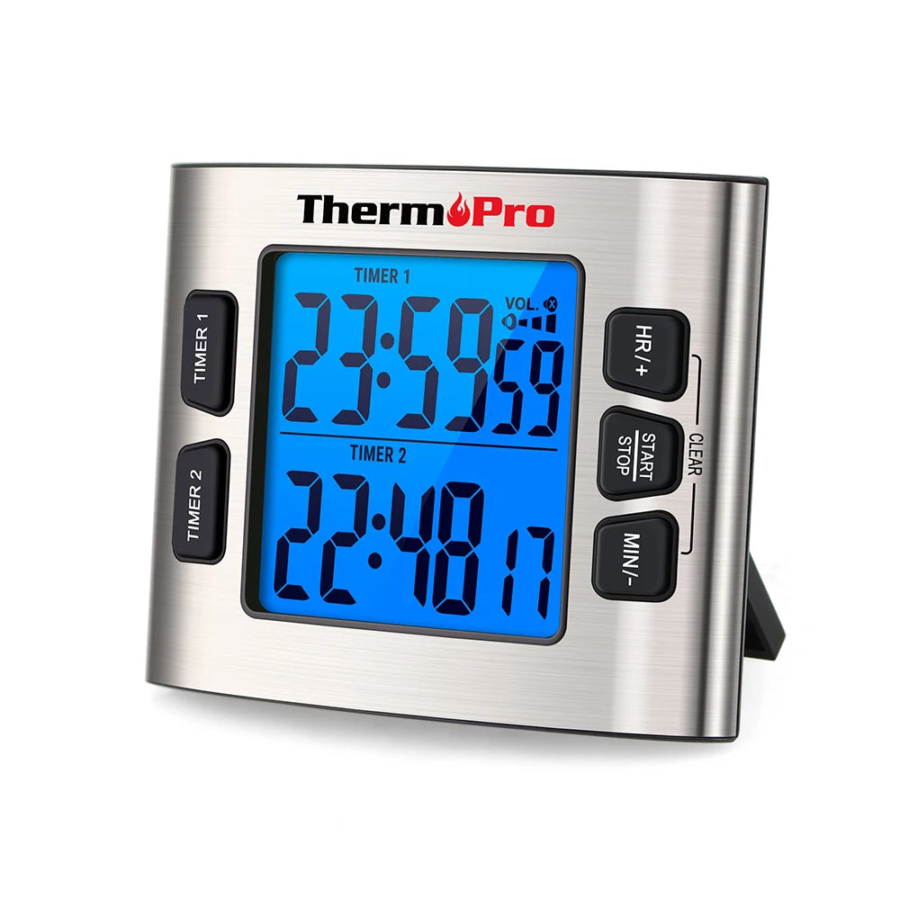 ThermoPro TM02 Dual Digital Kitchen Timer With Calendar Clock Mode