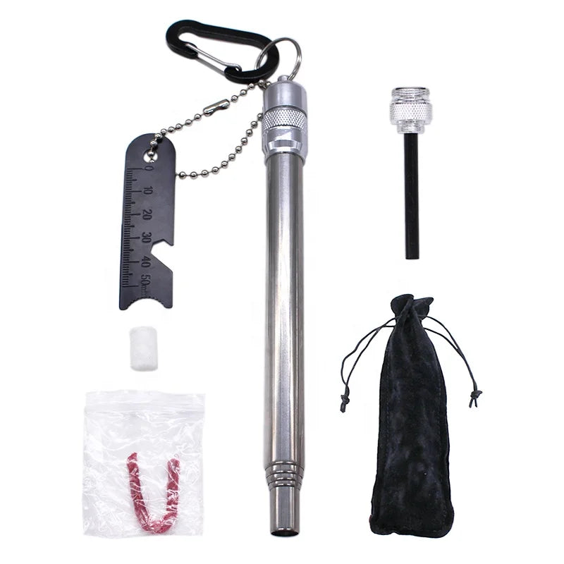 Multifunctional Pocket Survival Kit Fire Starter Collapsible Fire Blower Pipe Storage Capsule Steel/Stainless Steel Outdoor
