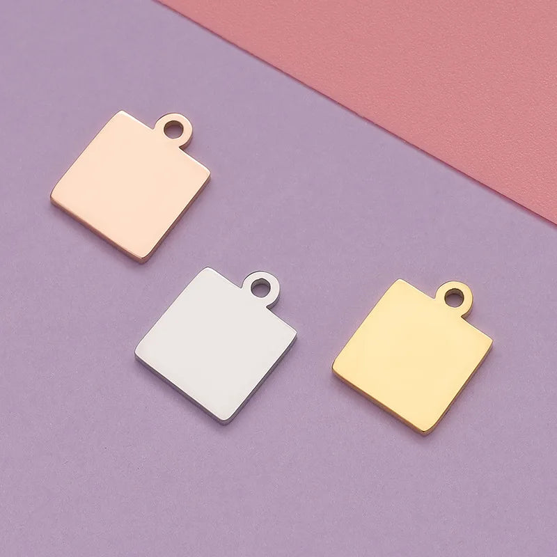Factory Customization Personalized Mirror Polished Stainless Steel Square Charms for Connector Bracelet Necklace