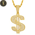 High Quality Iced Out Dollar Sign Pendant Necklace Real 18K Gold Plated Brass 5A Cubic Zirconia Hip Hop Jewelry