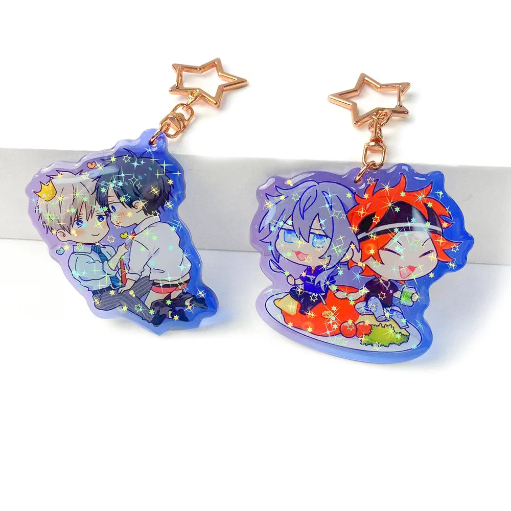Custom Double Sided Printed  Shapes Cartoon Resin Acrylic Key Chains Ring Acrylic Holo Charm With