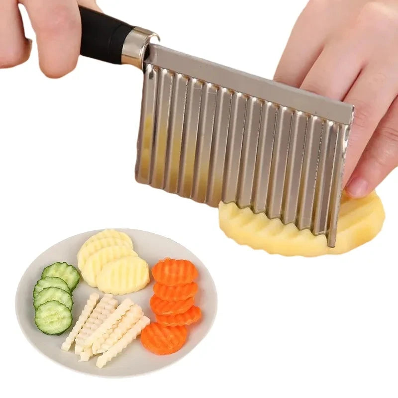 Stainless Steel Wave Crinkle CutterFrench Fry Cutting Chopper Potato Carrot Fruit Knife Fries Carrot Slicer